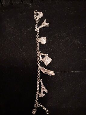 Unlisted Silver Charm Bracelet with Eiffel Tower, Heart, Purse and Shoe